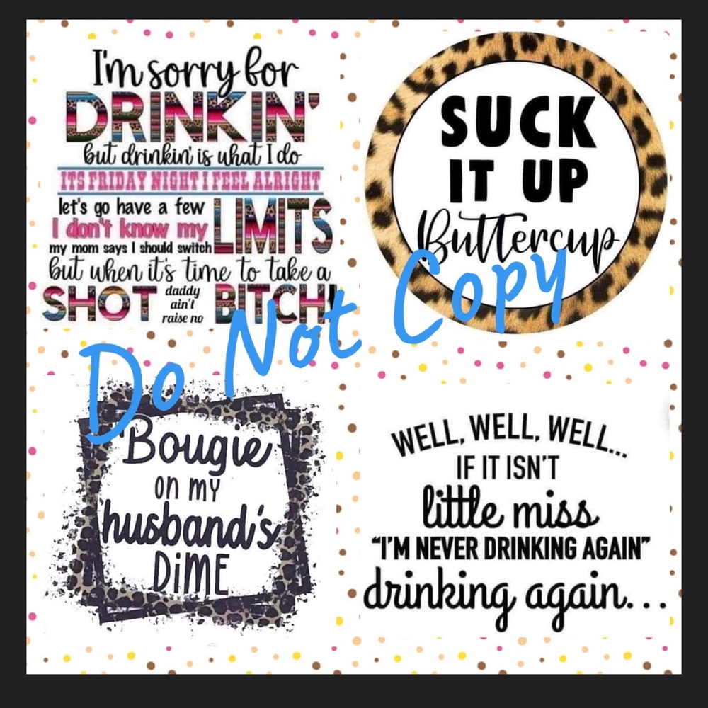 Already mirrored ready to press sublimation transfers. Set of 4, all are 8.5x11”